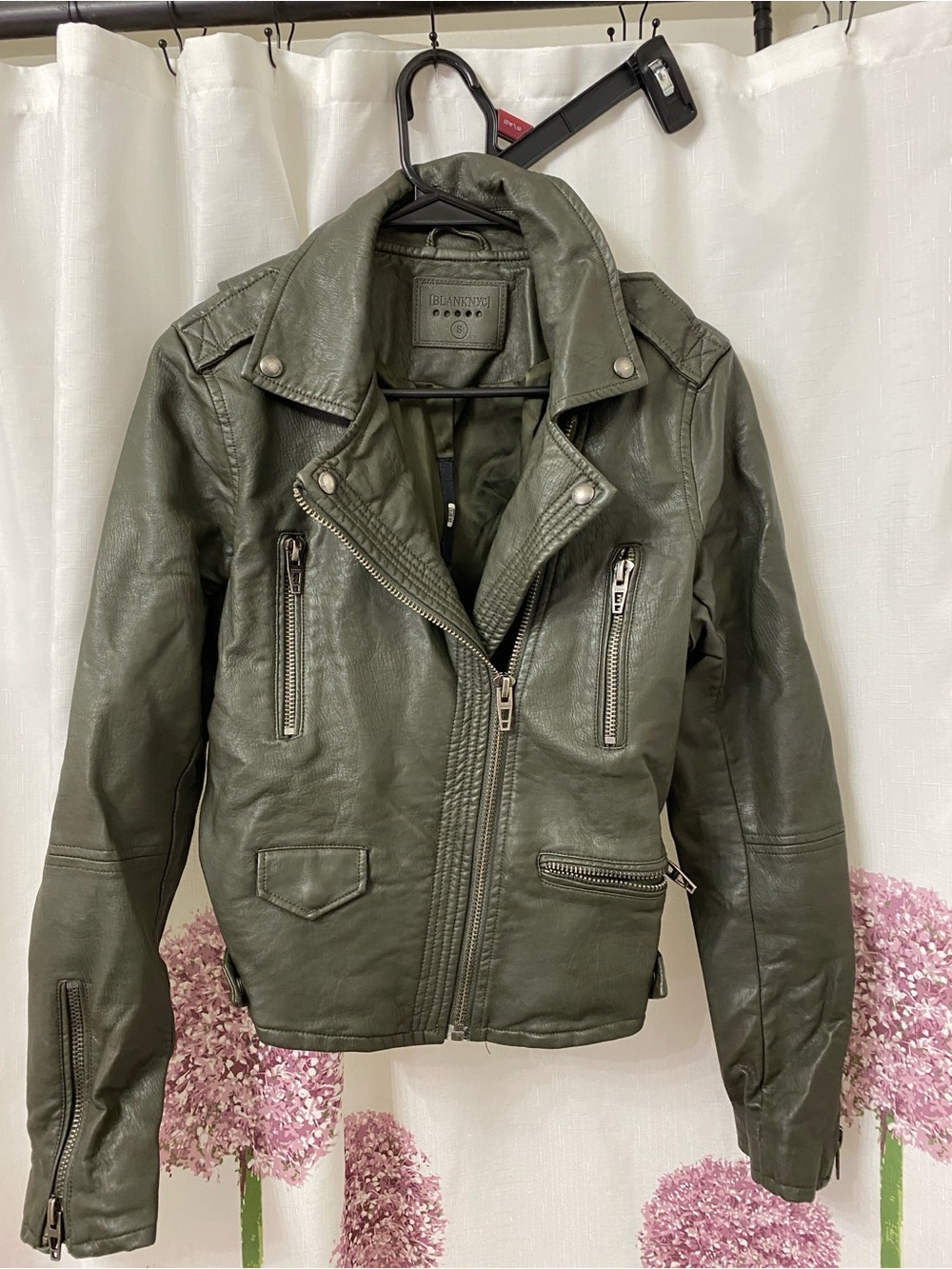 Blank NYC Olive Green Leather Look Moto Jacket